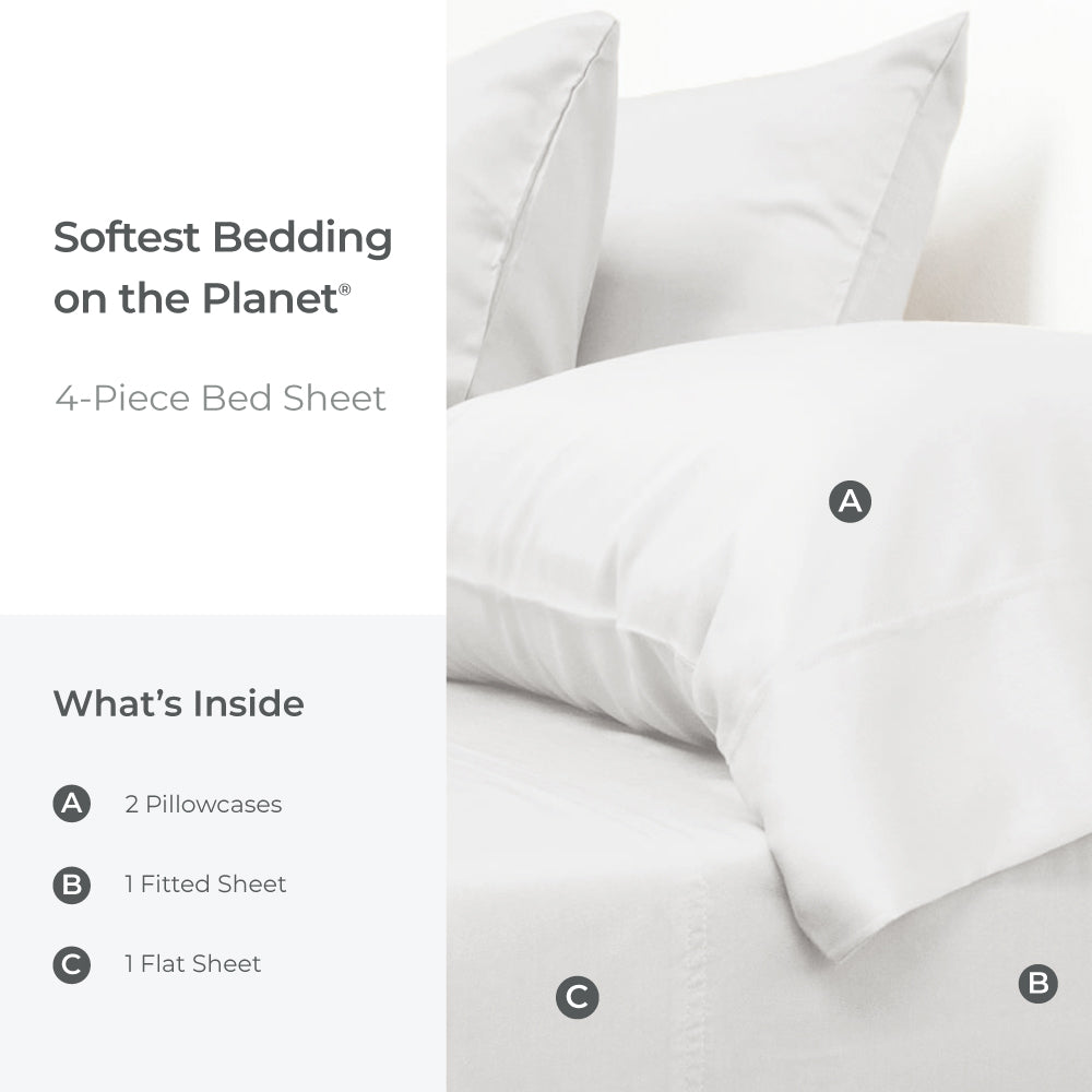 Softest Bedding on the Planet - 4 piece Bed Sheet. What's inside. 2 pillowcases, 1 fitted sheet, 1 flat sheet