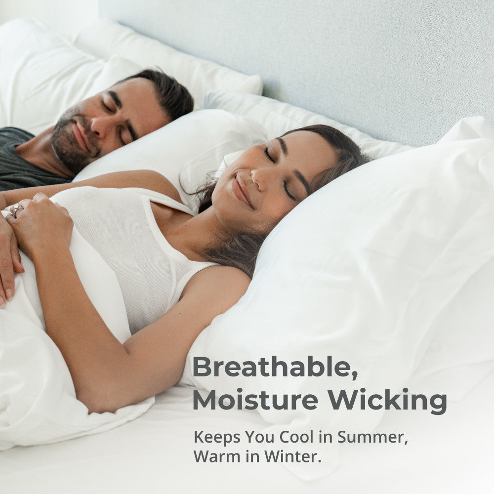 breathable, moisture wicking. Keeps you cool in summer, warm in winter ~White