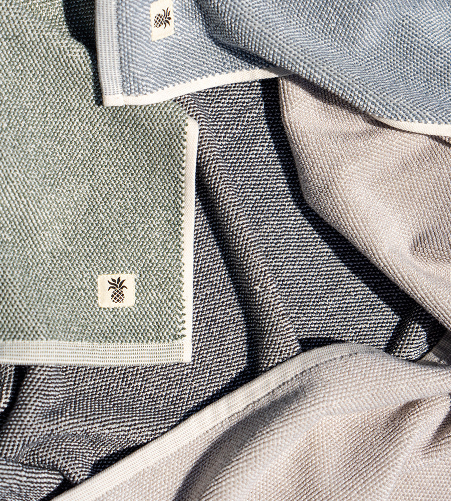 close-up on corner of hand towel~Oasis Green