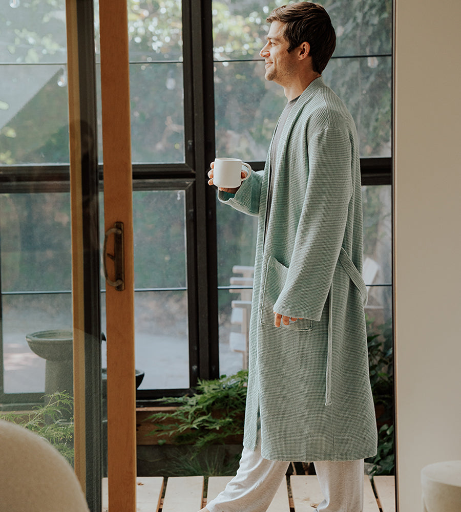 Men's Bamboo Waffle Knit Robe — Tahitian Breeze / S/M