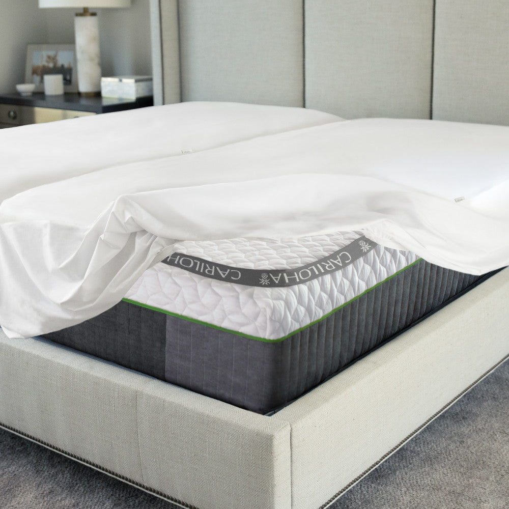 corner of mattress protector folded up on the bed