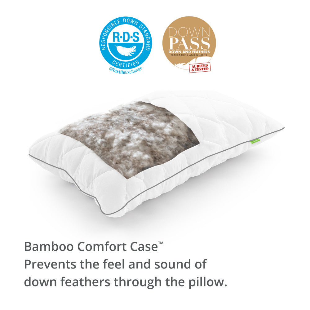 bamboo comfort case prevents the feel and sound of down feathers through the pillow