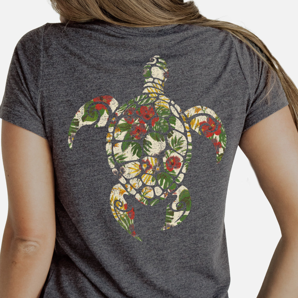 close-up on back floral sea turtle design