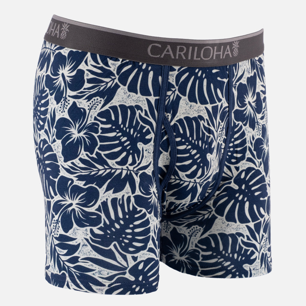 main image - front view of Navy Hibiscus boxer briefs