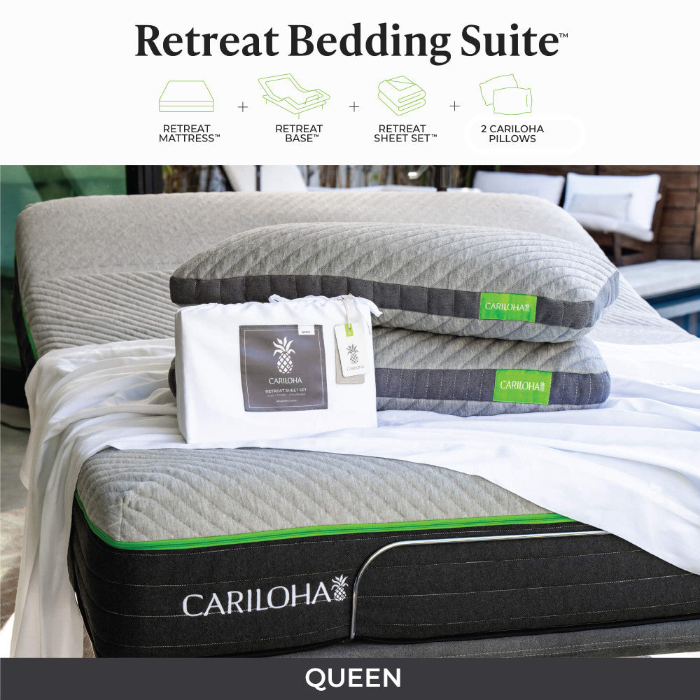 Retreat Bedding Suite. Includes Retreat Mattress, base, sheet set, and 2 pillows.