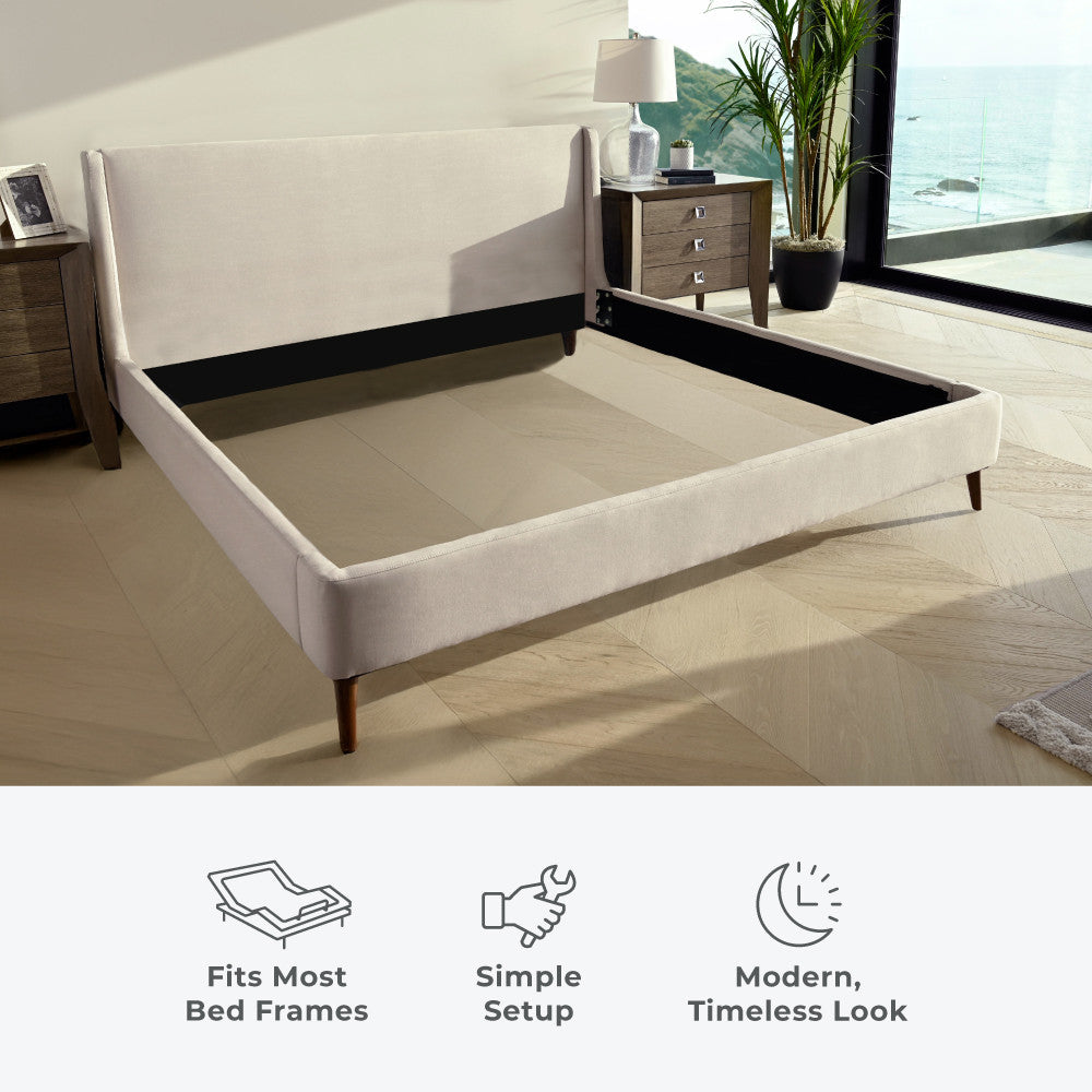 fits most bed frames. simple set up. modern timeless look~Natural
