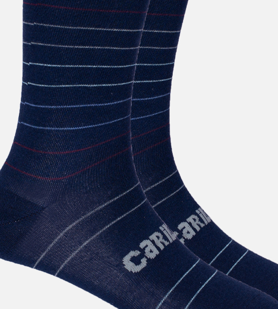 close-up on navy stripe trouser sock~Navy Stripe