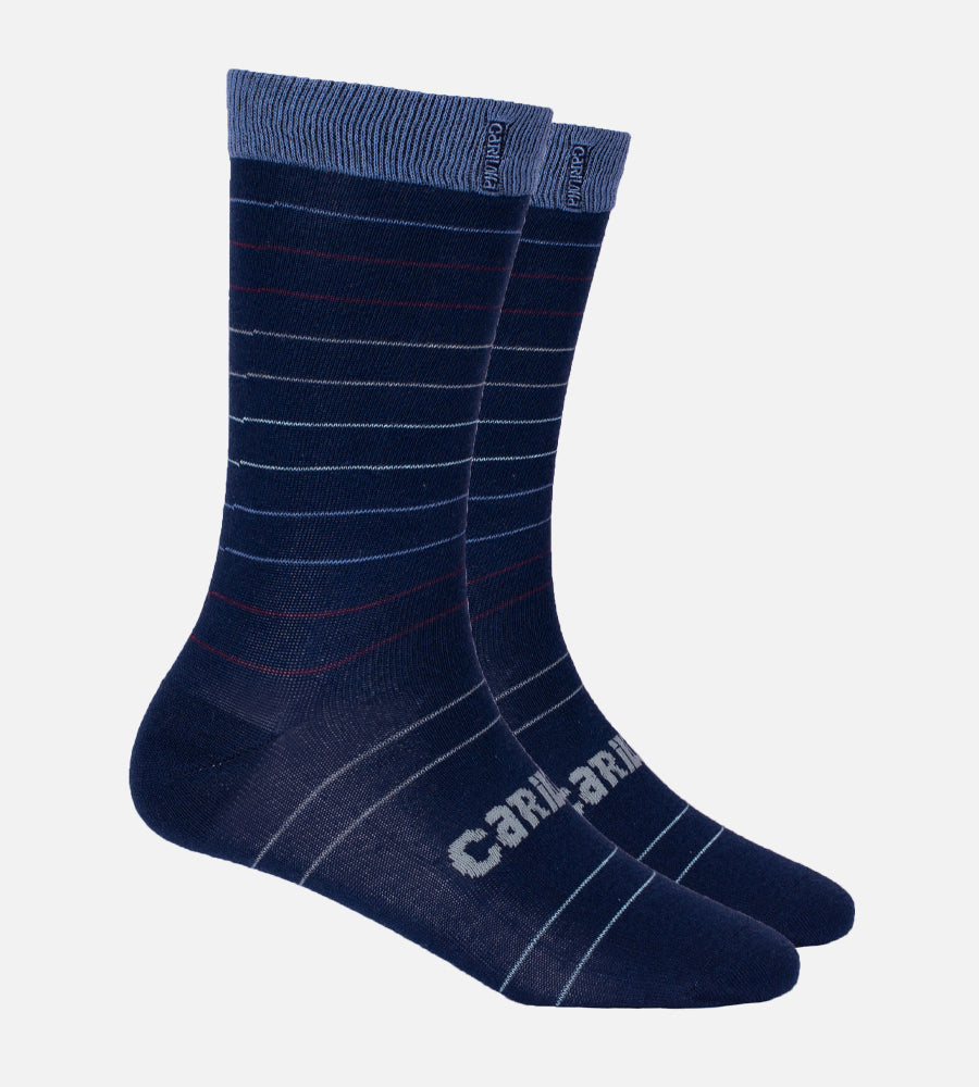 Bamboo Trouser Socks - Navy Stripe — L