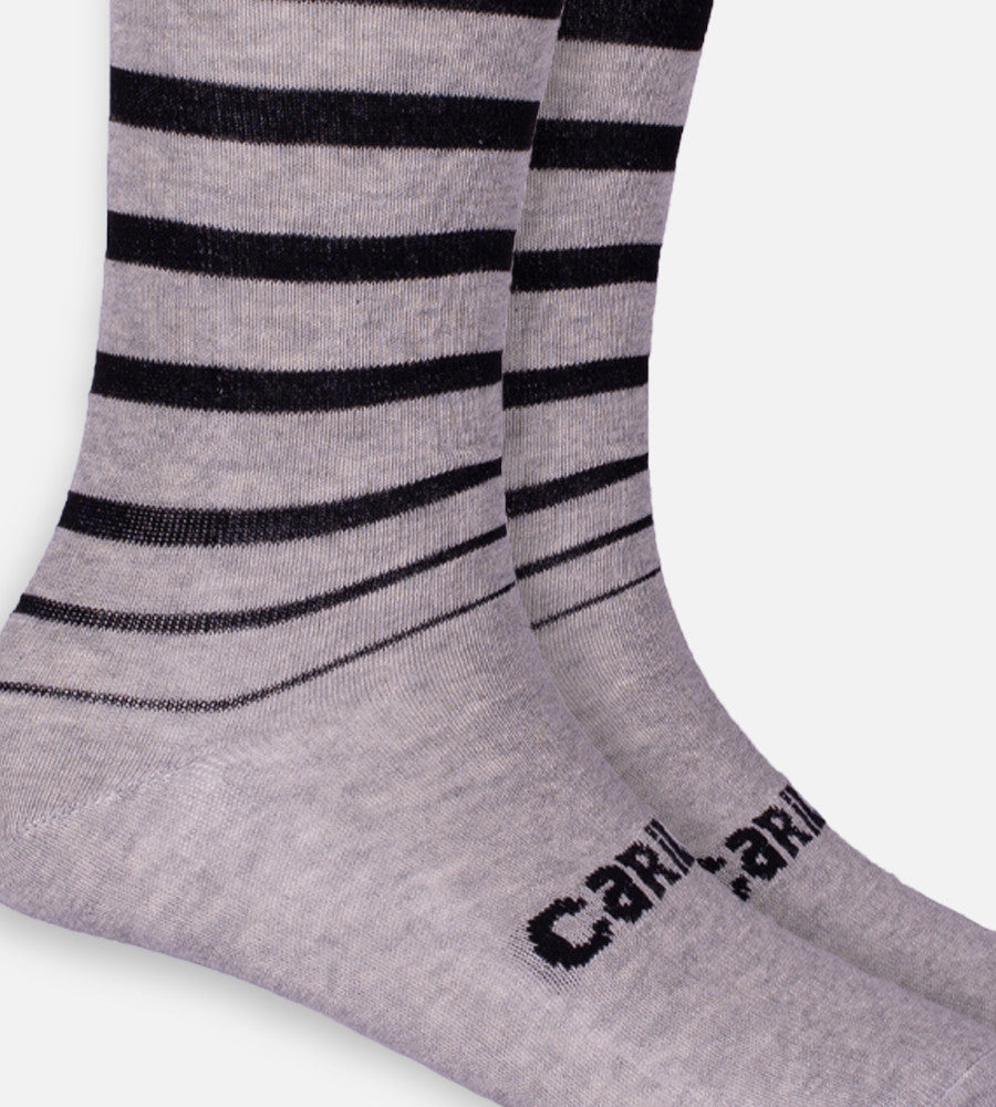 close-up on Light Heather Gray Block Stripe trouser socks