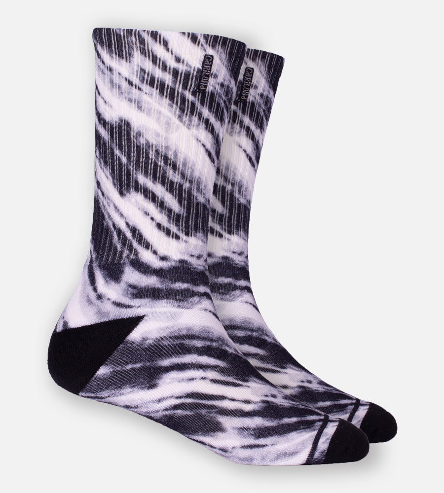 Bamboo Printed Crew Socks - Black Tie Dye — M