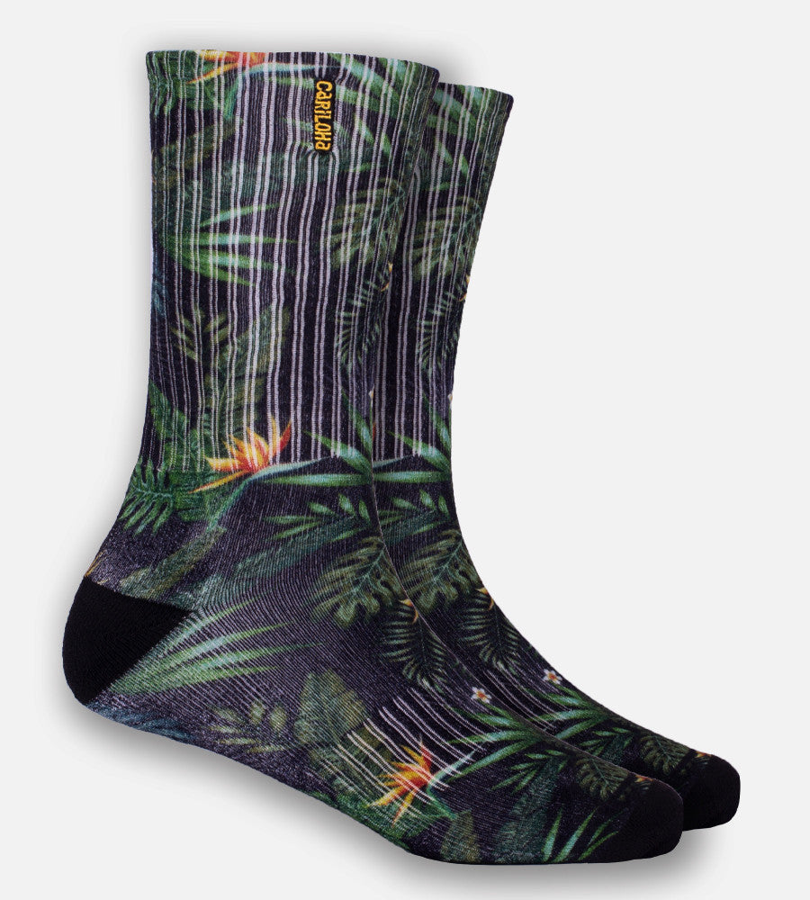 Olive Tropical Foliage crew sock