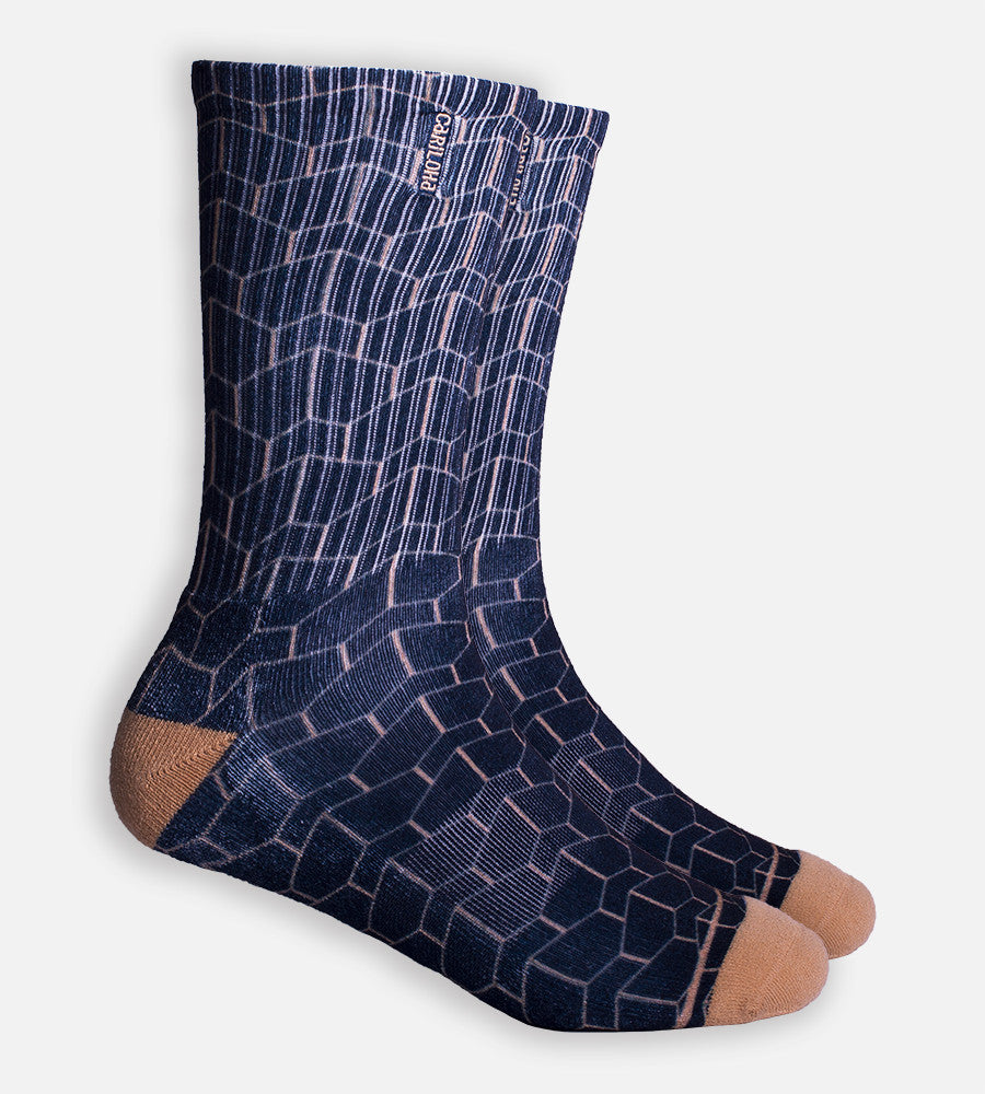 close-up on Gold Geometric crew sock~Gold Geometric