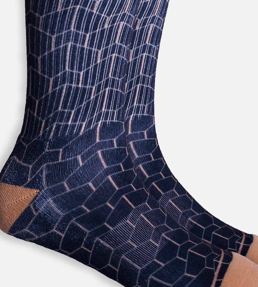 close-up on Gold Geometric crew sock