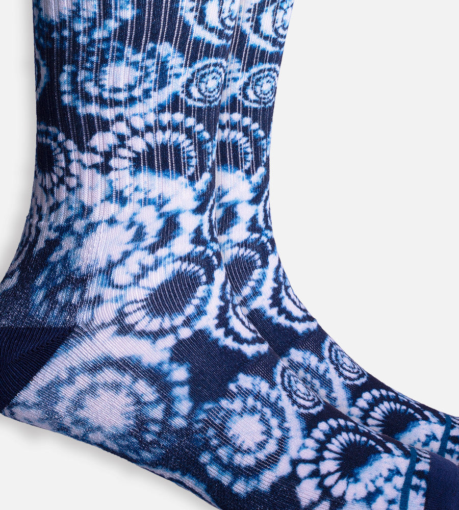 close-up on Navy Tie Dye crew sock~Navy Tie Dye