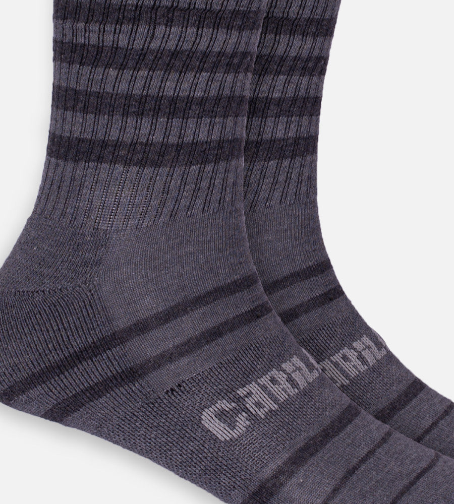 close-up on Light Heather Gray Stripes crew socks~Light Heather Gray Stripes