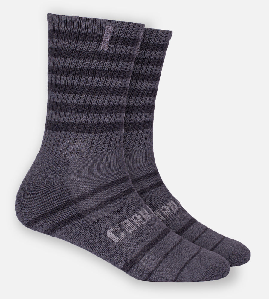 Bamboo Crew Socks - Light Heather Gray Stripes — L