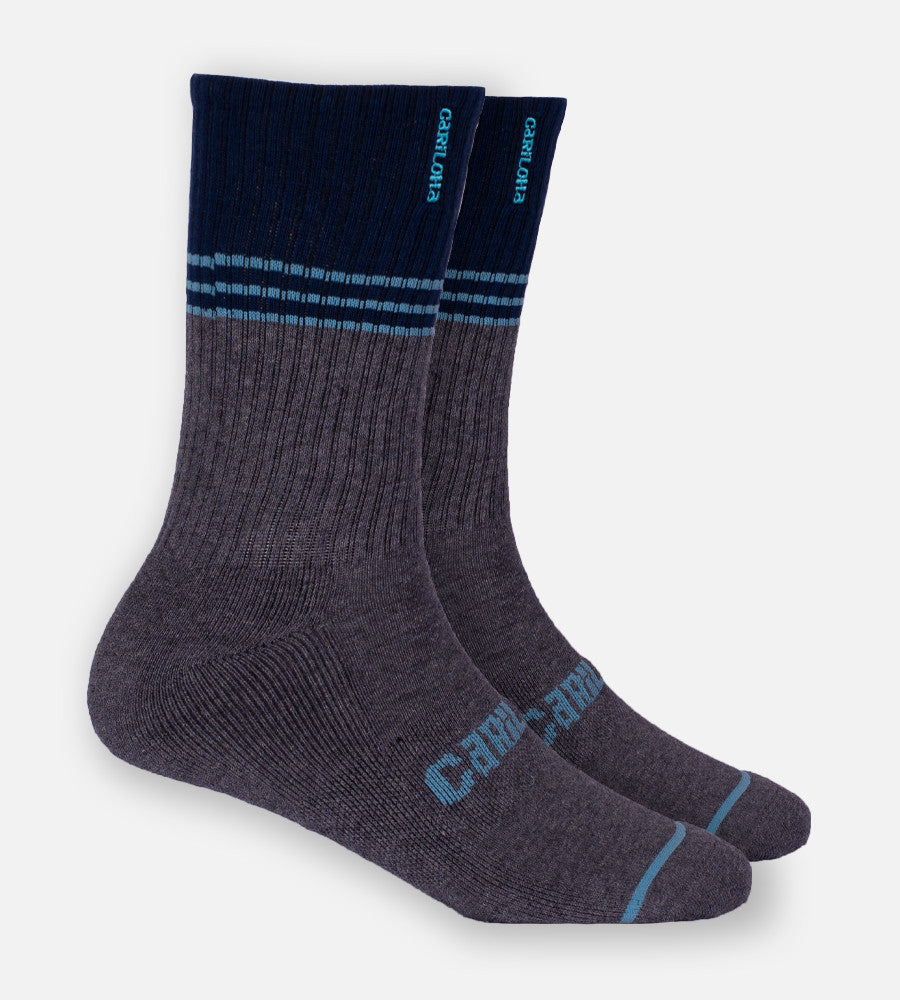 Heather Carbon Block Stripe crew sock~Heather Carbon Block Stripe