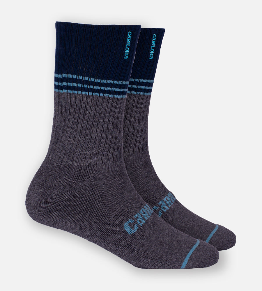 Bamboo Crew Socks - Heather Carbon Block Stripe — L