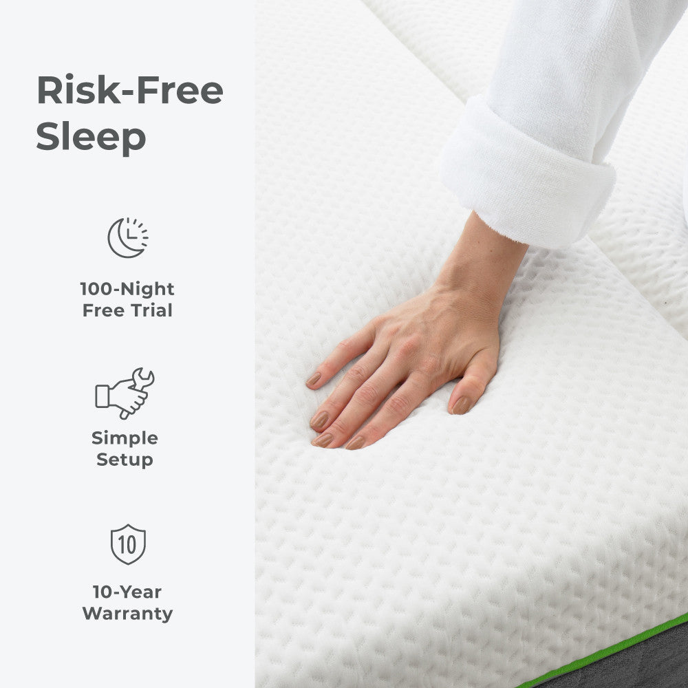 risk free sleep. 100 night trial, simple setup, 10 year warranty~Queen