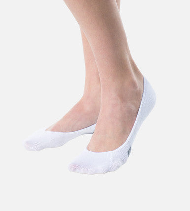 front view of models feet wearing white no show socks~White