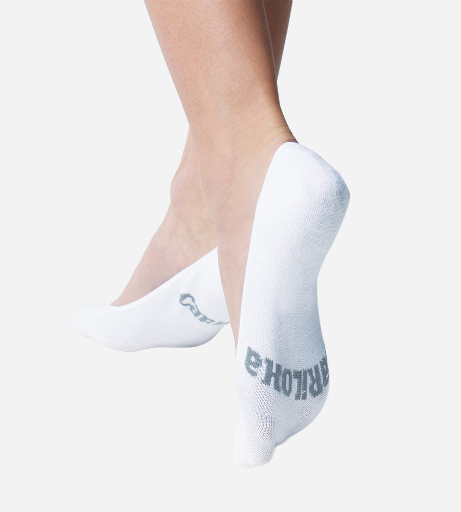 back view of models feel wearing white no show socks