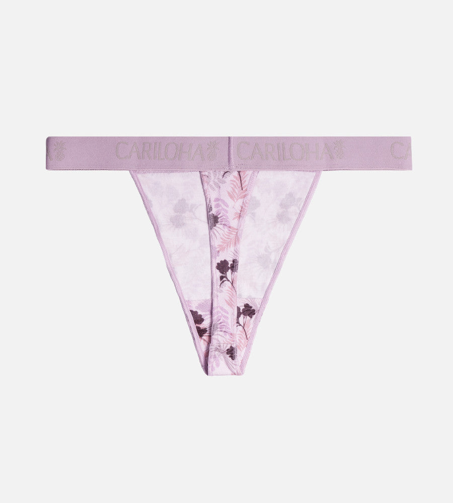 flat back view of lilac breeze print thong