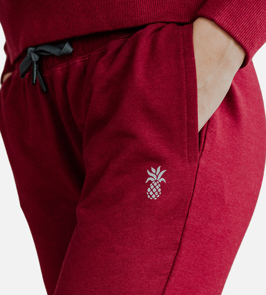 close-up on pockets on Pomegranate joggers~Pomegranate