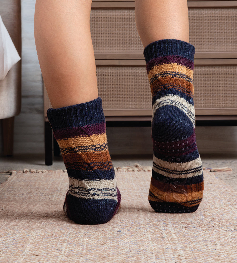 vintage stripe softy socks on models feet