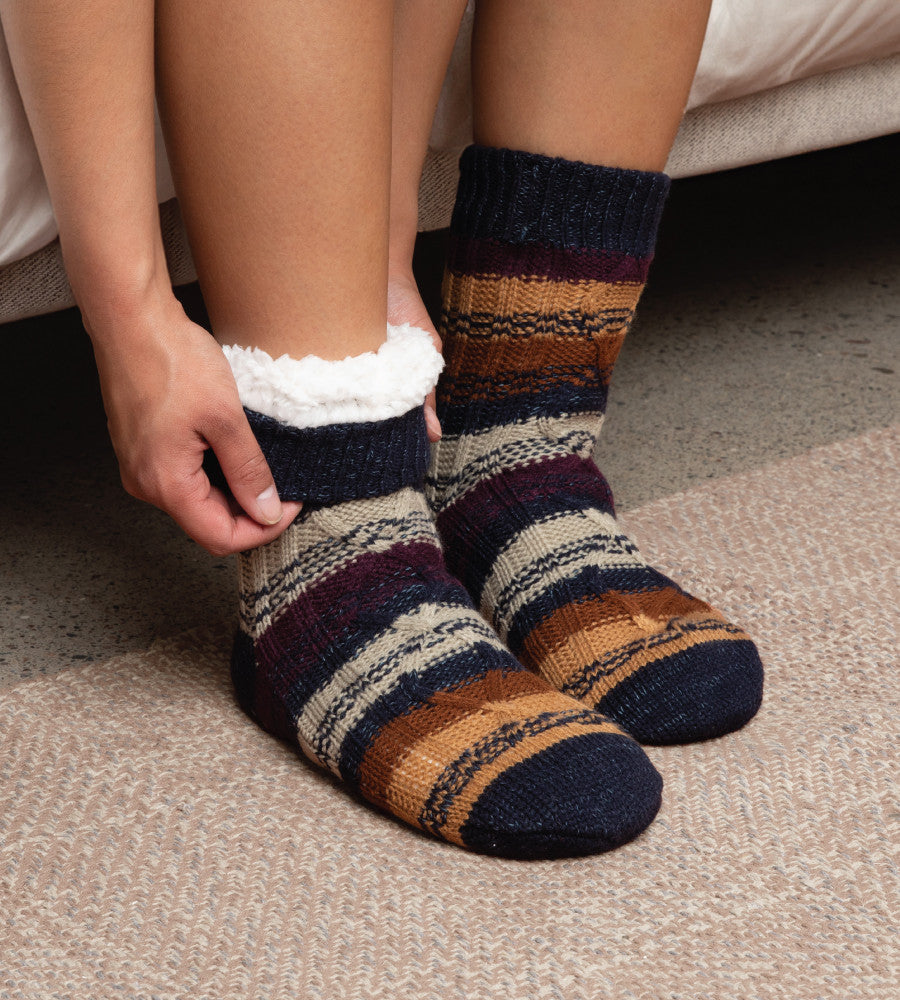 vintage stripe softy socks on models feet
