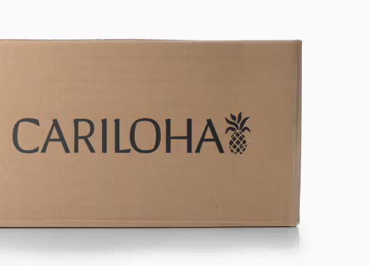A brown cardboard box with the brand name 'CARILOHA' printed in black next to a small pineapple logo, shown on a white background.