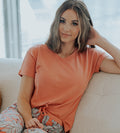 front view of model wearing blush sleep dolman