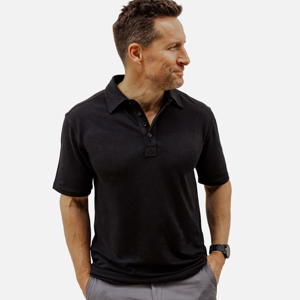 front view of Jacquard Polo~Black