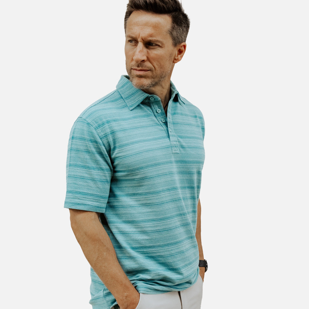 side view of front view of Jacquard Polo~Reef Blue