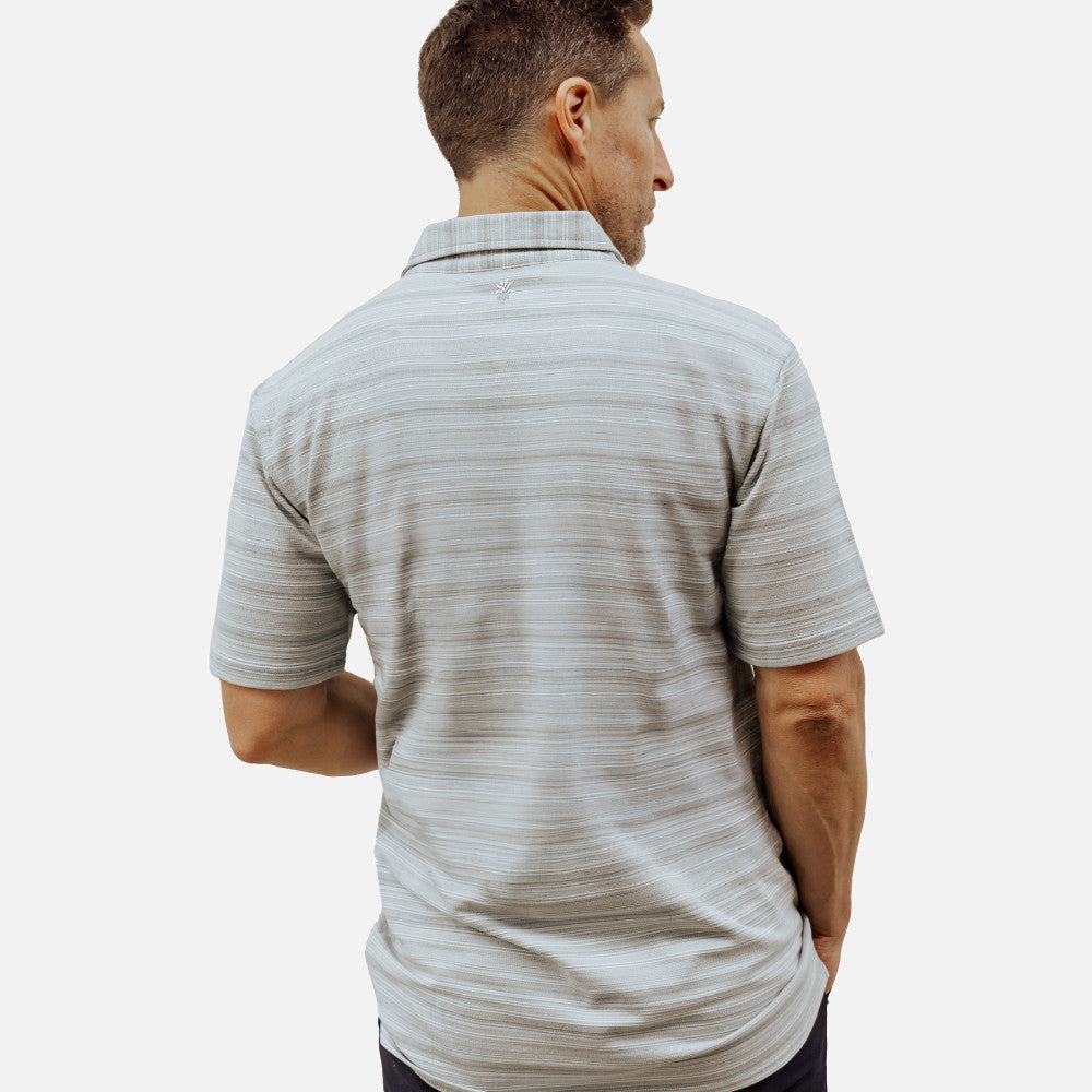 back view of Jacquard Polo~Coastal Gray