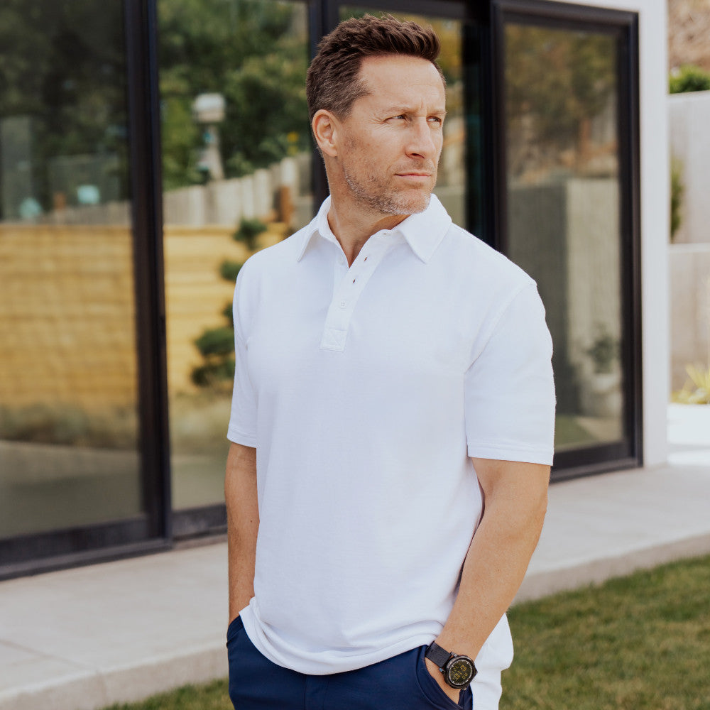 man wearing a Jacquard Polo~White