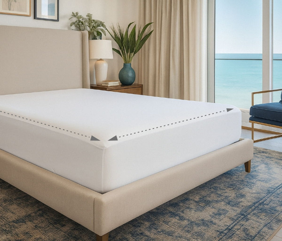 Arrows showing corner-to-corner alignment on the Retreat fitted sheet